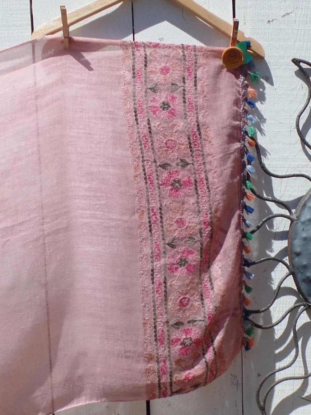 Embroidered Scarf Wrap Tassels Floral Paisleys